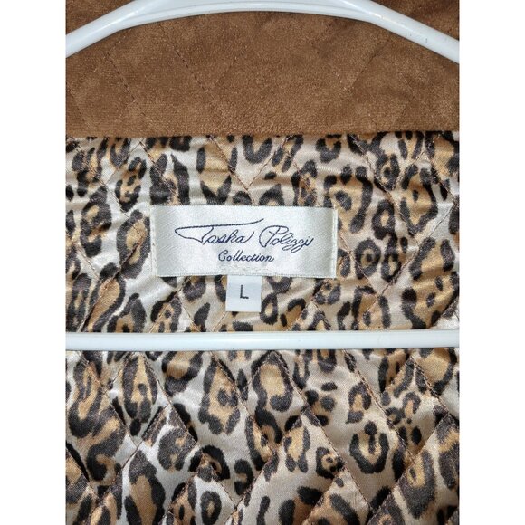 Tasha Polizzi Women's Collection Size L BrownFaux Swede Leopard Print Vest Jacke - Picture 5 of 13